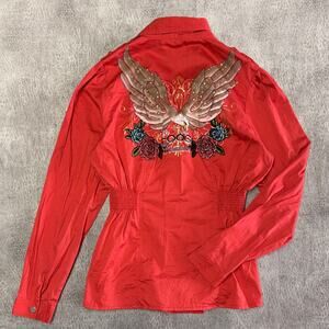 Coogi Embellished Fitted Long Sleeve Button Up Blouse